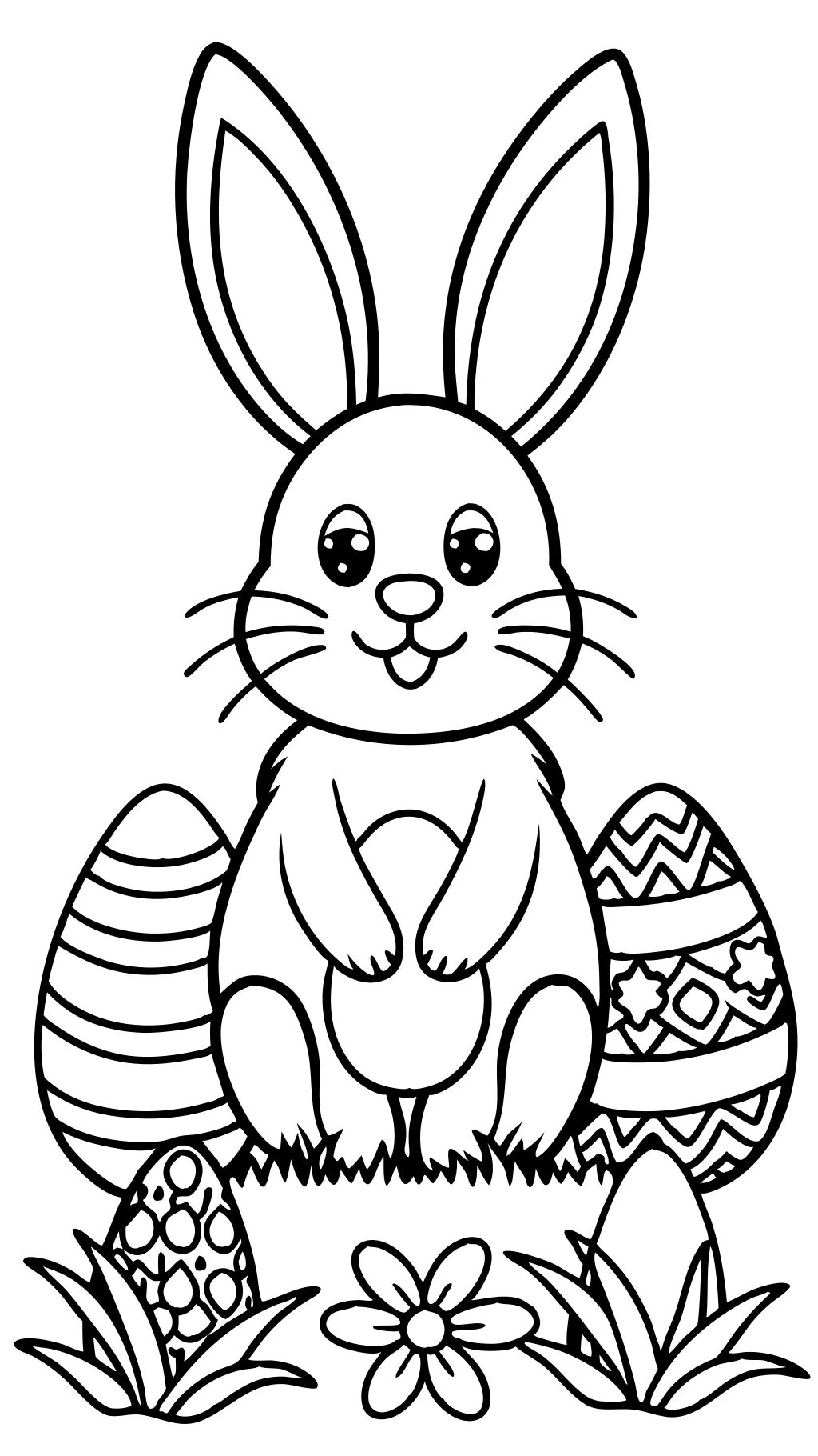 coloriage de lapin de Pâques avec des œufs